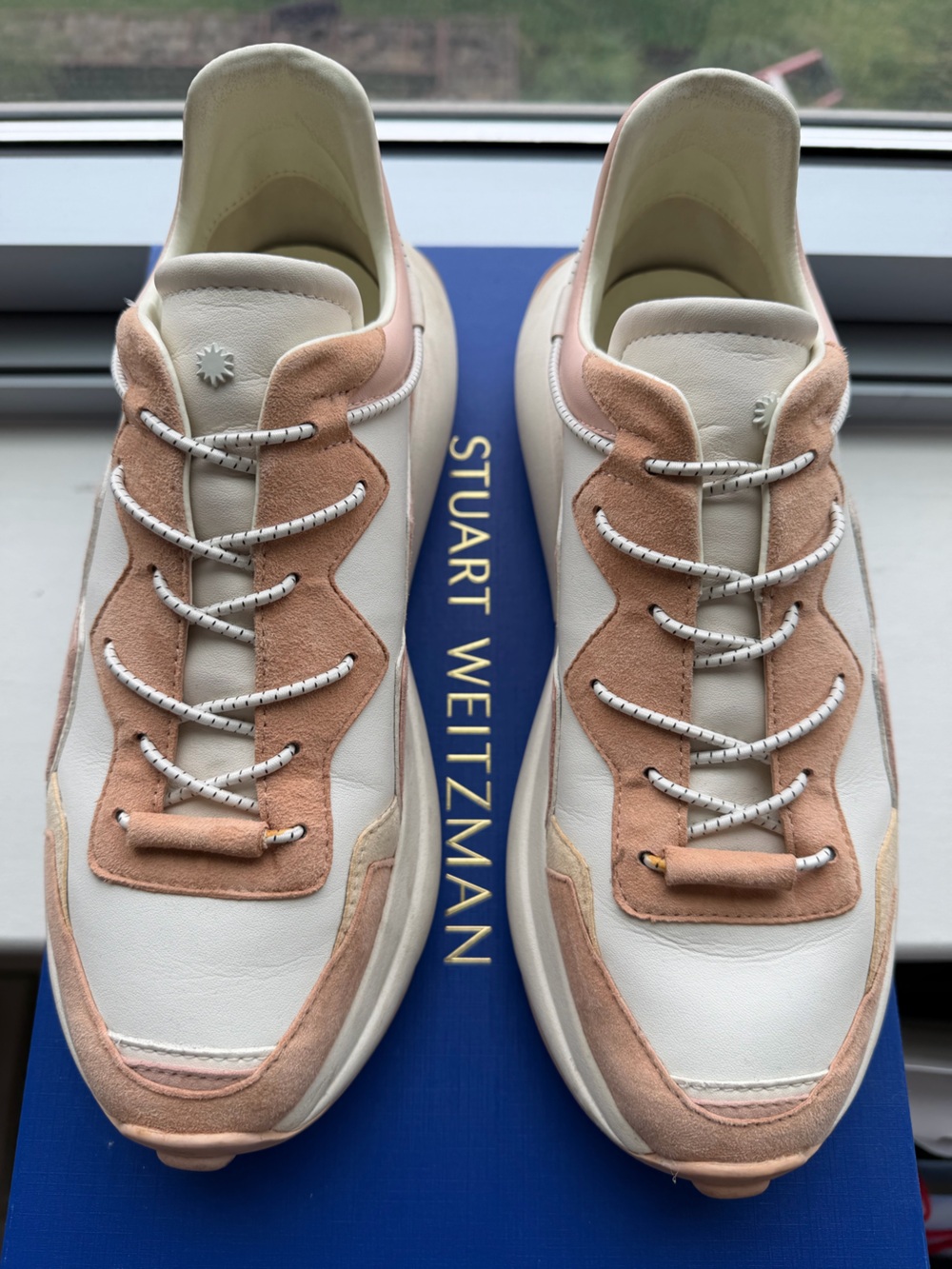 Stuart Weitzman SW 1 Sneakers Pink Ivory Suede Leather 37.5 Fits 38–38.5